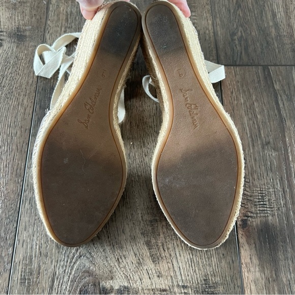 Sam Edelman Patsy Espadrille Woven Wedge Suede Ankle Wraparound Taupe Size 9 - Picture 5 of 9